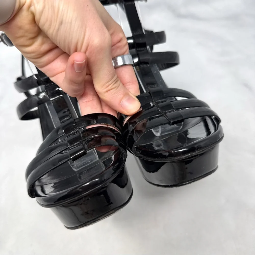 Saint Laurent Bianca 105 Patent Leather Strappy Platform Sandal Heels Black 36.5 - Picture 6 of 16